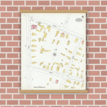 Old map wall art mockup — magnetic wood frame on brick wall — Sanborn Fire Insurance Map from Sherburne, Chenango County, New York (1900), Sheet #0003
