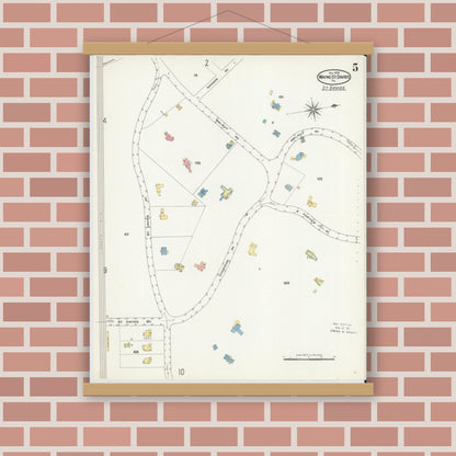 Old map wall art mockup — magnetic wood frame on brick wall — Sanborn Fire Insurance Map from Wayne, Delaware County, Pennsylvania (1909), Sheet #0005