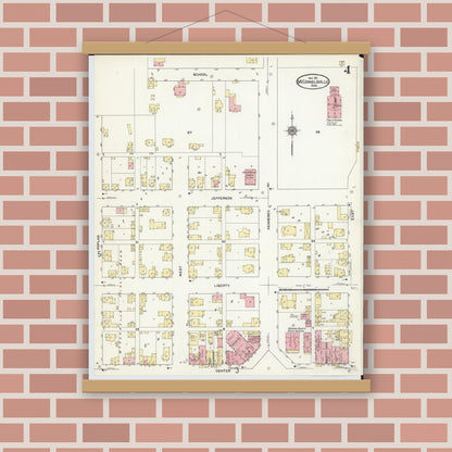 Old map wall art mockup — magnetic wood frame on brick wall — Sanborn Fire Insurance Map from McConnelsville, Morgan County, Ohio (1911), Sheet #0004