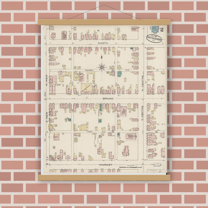 Old map wall art mockup — magnetic wood frame on brick wall — Sanborn Fire Insurance Map from Bethlehem, Northampton And Lehigh Counties, Pennsylvania (1885), Sheet #0002