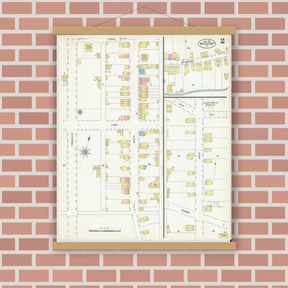 Old map wall art mockup — magnetic wood frame on brick wall — Sanborn Fire Insurance Map from Weissport, Carbon County, Pennsylvania (1908), Sheet #0002