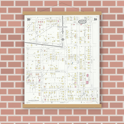 Old map wall art mockup — magnetic wood frame on brick wall — Sanborn Fire Insurance Map from Glen Ellyn, Du Page County, Illinois (1929), Sheet #0010