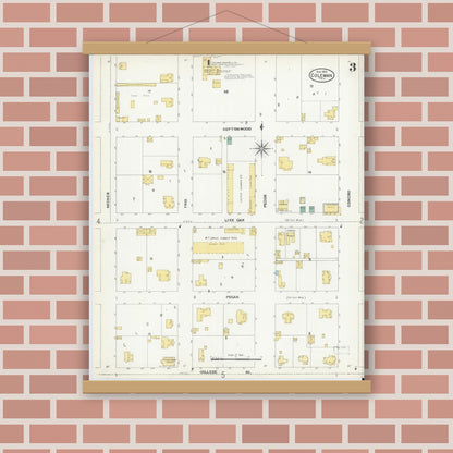 Old map wall art mockup — magnetic wood frame on brick wall — Sanborn Fire Insurance Map from Coleman, Coleman County, Texas (1904), Sheet #0003