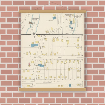 Old map wall art mockup — magnetic wood frame on brick wall — Sanborn Fire Insurance Map from Newton Falls, Trumbull County, Ohio (1922), Sheet #0003