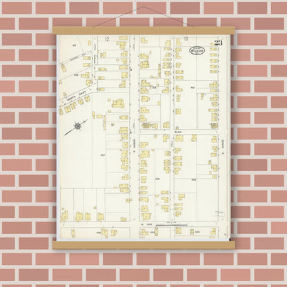 Old map wall art mockup — magnetic wood frame on brick wall — Sanborn Fire Insurance Map from Wilson, Wilson County, North Carolina (1913), Sheet #0023