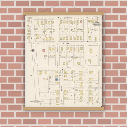 Old map wall art mockup — magnetic wood frame on brick wall — Sanborn Fire Insurance Map from Willard, Huron County, Ohio (1922), Sheet #0005