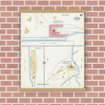 Old map wall art mockup — magnetic wood frame on brick wall — Sanborn Fire Insurance Map from Carthage, Jefferson County, New York (1902), Sheet #0010