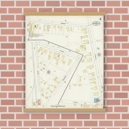 Old map wall art mockup — magnetic wood frame on brick wall — Sanborn Fire Insurance Map from Randolph, Norfolk County, Massachusetts (1897), Sheet #0004