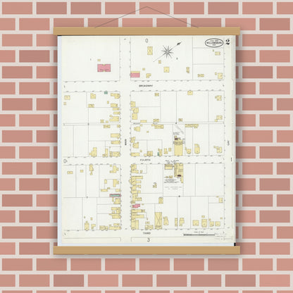 Old map wall art mockup — magnetic wood frame on brick wall — Sanborn Fire Insurance Map from Williamsburg, Clermont County, Ohio (1900), Sheet #0002
