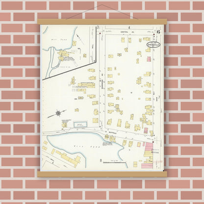 Old map wall art mockup — magnetic wood frame on brick wall — Sanborn Fire Insurance Map from Springville, Erie County, New York (1912), Sheet #0006