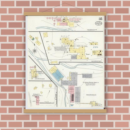 Old map wall art mockup — magnetic wood frame on brick wall — Sanborn Fire Insurance Map from Ironton, Lawrence County, Ohio (1909), Sheet #0035