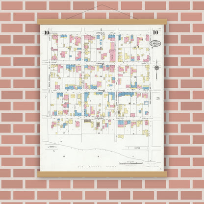 Old map wall art mockup — magnetic wood frame on brick wall — Sanborn Fire Insurance Map from Laredo, Webb County, Texas (1925), Sheet #0010
