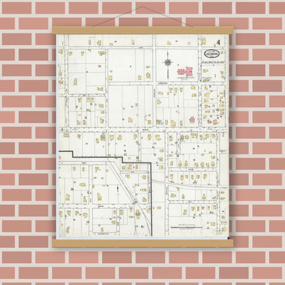 Old map wall art mockup — magnetic wood frame on brick wall — Sanborn Fire Insurance Map from Leesburg, Lake County, Florida (1918), Sheet #0004