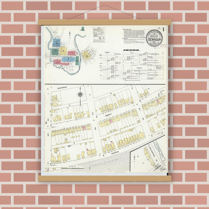 Old map wall art mockup — magnetic wood frame on brick wall — Sanborn Fire Insurance Map from Dennison, Tuscarawas County, Ohio (1909) - Complete Map Set