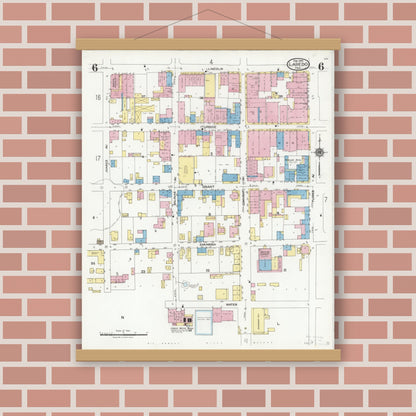 Old map wall art mockup — magnetic wood frame on brick wall — Sanborn Fire Insurance Map from Laredo, Webb County, Texas (1925), Sheet #0006