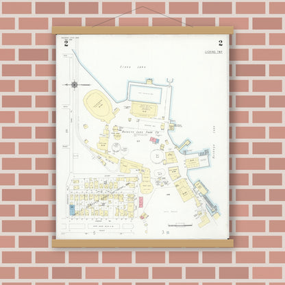 Old map wall art mockup — magnetic wood frame on brick wall — Sanborn Fire Insurance Map from Buckeye Lake, Licking County, Ohio (1946), Sheet #0002
