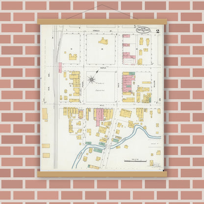Old map wall art mockup — magnetic wood frame on brick wall — Sanborn Fire Insurance Map from Port Allegany, McKean County, Pennsylvania (1903), Sheet #0002