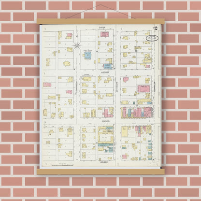 Old map wall art mockup — magnetic wood frame on brick wall — Sanborn Fire Insurance Map from Polo, Ogle County, Illinois (1893), Sheet #0002