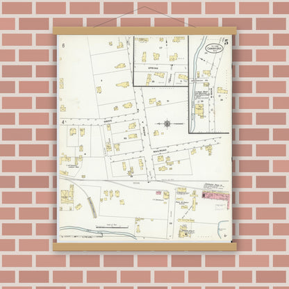 Old map wall art mockup — magnetic wood frame on brick wall — Sanborn Fire Insurance Map from Cambridge, Washington County, New York (1910), Sheet #0005