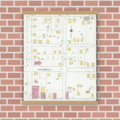 Old map wall art mockup — magnetic wood frame on brick wall — Sanborn Fire Insurance Map from Hickory, Catawba County, North Carolina (1919), Sheet #0006