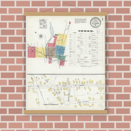 Old map wall art mockup — magnetic wood frame on brick wall — Sanborn Fire Insurance Map from Olyphant, Lackawanna County, Pennsylvania (1903) - Complete Map Set