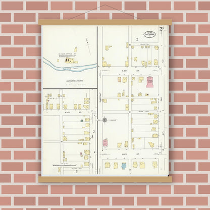 Old map wall art mockup — magnetic wood frame on brick wall — Sanborn Fire Insurance Map from Indiana, Indiana County, Pennsylvania (1910), Sheet #0002