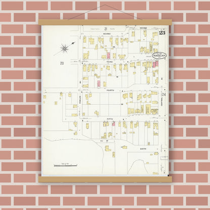 Old map wall art mockup — magnetic wood frame on brick wall — Sanborn Fire Insurance Map from Rensselaer, Rensselaer County, New York (1909), Sheet #0023