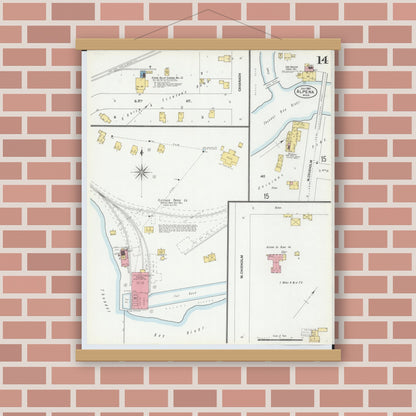 Old map wall art mockup — magnetic wood frame on brick wall — Sanborn Fire Insurance Map from Alpena, Alpena County, Michigan (1901), Sheet #0014