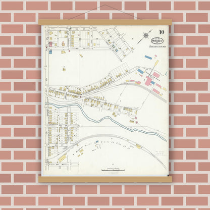 Old map wall art mockup — magnetic wood frame on brick wall — Sanborn Fire Insurance Map from Windber, Somerset County, Pennsylvania (1916), Sheet #0010