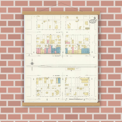 Old map wall art mockup — magnetic wood frame on brick wall — Sanborn Fire Insurance Map from Luling, Caldwell County, Texas (1912), Sheet #0003