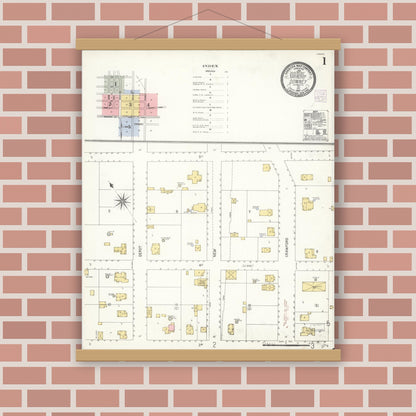 Old map wall art mockup — magnetic wood frame on brick wall — Sanborn Fire Insurance Map from Downey, Los Angeles County, California (1907) - Complete Map Set