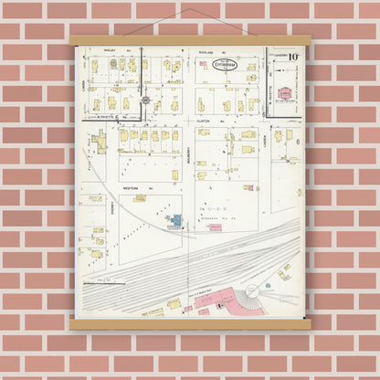 Old map wall art mockup — magnetic wood frame on brick wall — Sanborn Fire Insurance Map from Effingham, Effingham County, Illinois (1911), Sheet #0010