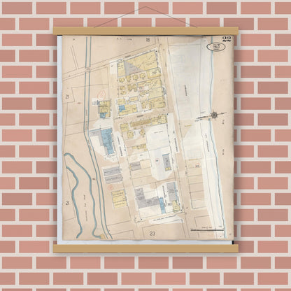 Old map wall art mockup — magnetic wood frame on brick wall — Sanborn Fire Insurance Map from Hilo, Hawaii County, Hawaii (1957), Sheet #0022