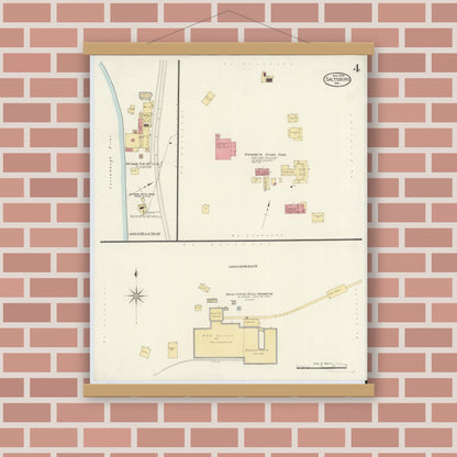 Old map wall art mockup — magnetic wood frame on brick wall — Sanborn Fire Insurance Map from Saltsburg, Indiana County, Pennsylvania (1909), Sheet #0004
