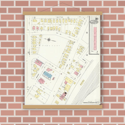 Old map wall art mockup — magnetic wood frame on brick wall — Sanborn Fire Insurance Map from Logansport, Cass County, Indiana (1911), Sheet #0010