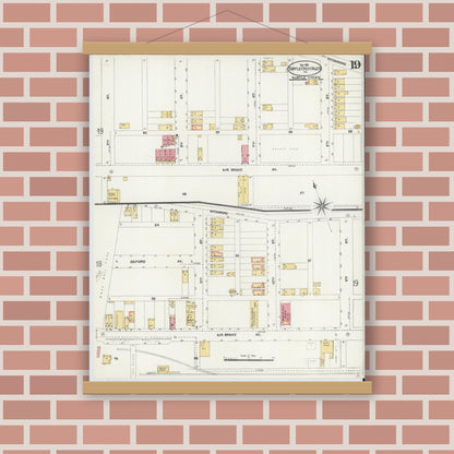 Old map wall art mockup — magnetic wood frame on brick wall — Sanborn Fire Insurance Map from Turtle Creek Valley, Allegheny County, Pennsylvania (1906), Sheet #0019