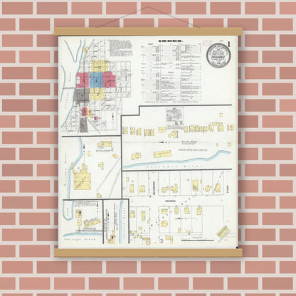 Old map wall art mockup — magnetic wood frame on brick wall — Sanborn Fire Insurance Map from Havana, Mason County, Illinois (1909) - Complete Map Set
