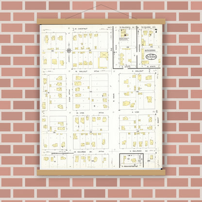 Old map wall art mockup — magnetic wood frame on brick wall — Sanborn Fire Insurance Map from Denison, Crawford County, Iowa (1913), Sheet #0007