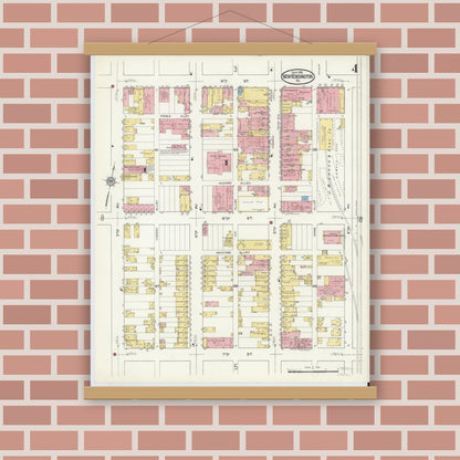 Old map wall art mockup — magnetic wood frame on brick wall — Sanborn Fire Insurance Map from New Kensington, Westmoreland County, Pennsylvania (1915), Sheet #0004
