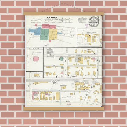 Old map wall art mockup — magnetic wood frame on brick wall — Sanborn Fire Insurance Map from Mifflinburg, Union County, Pennsylvania (1906) - Complete Map Set