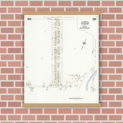 Old map wall art mockup — magnetic wood frame on brick wall — Sanborn Fire Insurance Map from Kingston, Luzerne County, Pennsylvania (1925), Sheet #0030