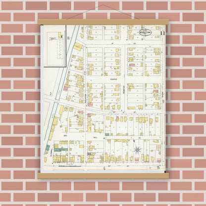 Old map wall art mockup — magnetic wood frame on brick wall — Sanborn Fire Insurance Map from Middletown, Butler County, Ohio (1901), Sheet #0011