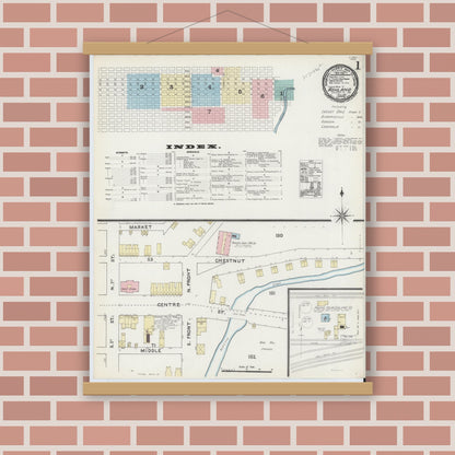 Old map wall art mockup — magnetic wood frame on brick wall — Sanborn Fire Insurance Map from Ashland, Schuylkill County, Pennsylvania (1891) - Complete Map Set