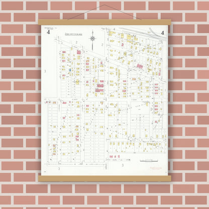 Old map wall art mockup — magnetic wood frame on brick wall — Sanborn Fire Insurance Map from Bensenville, Dupage County, Illinois (1933), Sheet #0004