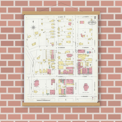 Old map wall art mockup — magnetic wood frame on brick wall — Sanborn Fire Insurance Map from Mount Vernon, Jefferson County, Illinois (1902), Sheet #0002