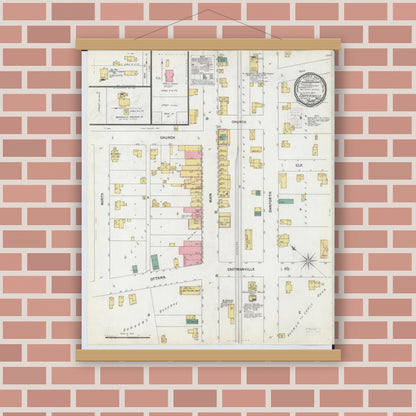 Old map wall art mockup — magnetic wood frame on brick wall — Sanborn Fire Insurance Map from Coopersville, Ottawa County, Michigan (1900), Sheet #0001