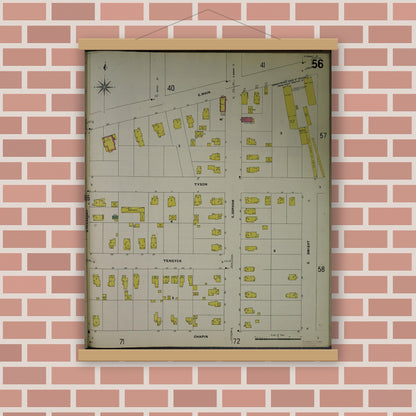 Old map wall art mockup — magnetic wood frame on brick wall — Sanborn Fire Insurance Map from Jackson, Jackson County, Michigan (1907), Sheet #0056