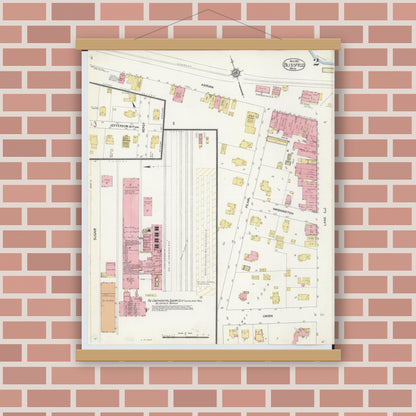 Old map wall art mockup — magnetic wood frame on brick wall — Sanborn Fire Insurance Map from Blissfield, Lenawee County, Michigan (1912), Sheet #0002
