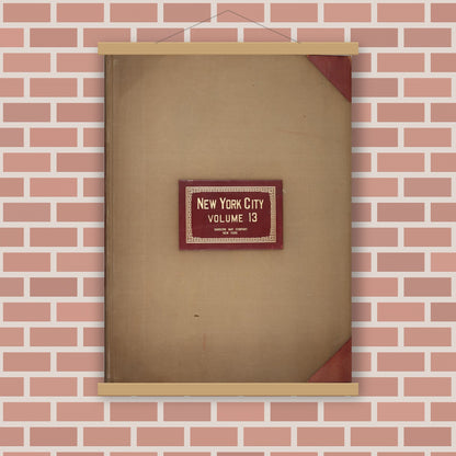 Old map wall art mockup — magnetic wood frame on brick wall — Sanborn Fire Insurance Map from New York, Bronx, Manhattan, New York (1950), Sheet #0001