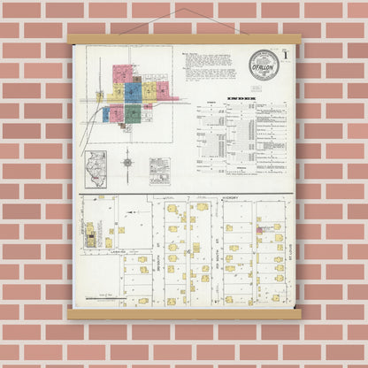 Old map wall art mockup — magnetic wood frame on brick wall — Sanborn Fire Insurance Map from O'Fallon, Saint Clair County, Illinois (1921) - Complete Map Set